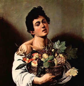 Caravaggio: Ragazzo con canestro di frutta, cm. 70 x 67, Roma, Galleria Borghese.